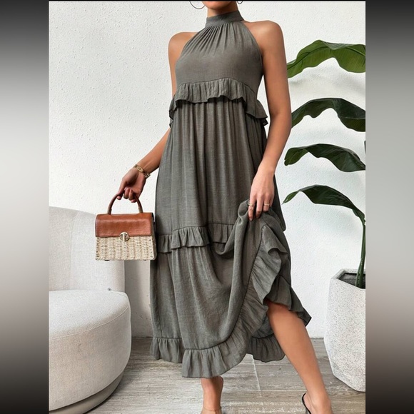 Boho Halter Neck Maxi Ruffle Tiered Dress - Picture 3 of 3